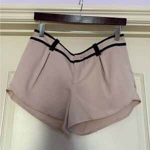 Alice + Olivia Crepe Shorts with Black Leather Trim